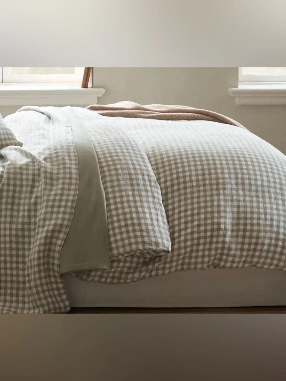 NWOT Quince European Linen Gingham 1 Piece Duvet Cover, Full/Queen (Willowleaf)